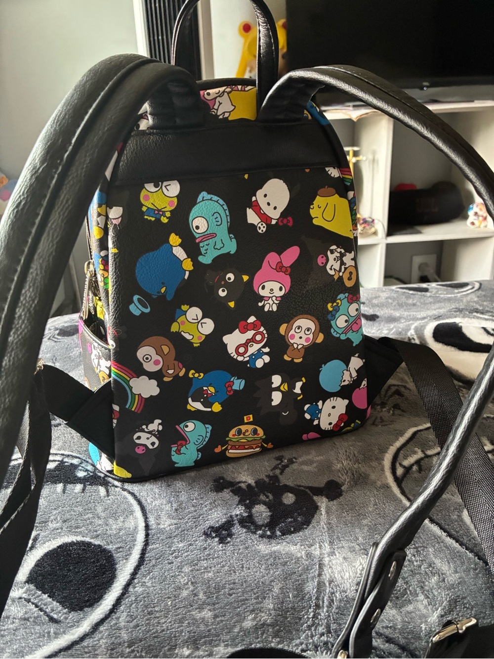 Loungefly Black Sanrio Character Mini Backpack with Multicolor Prints - Picture 3 of 4